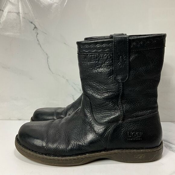 UGG Black Leather Ankle Boots